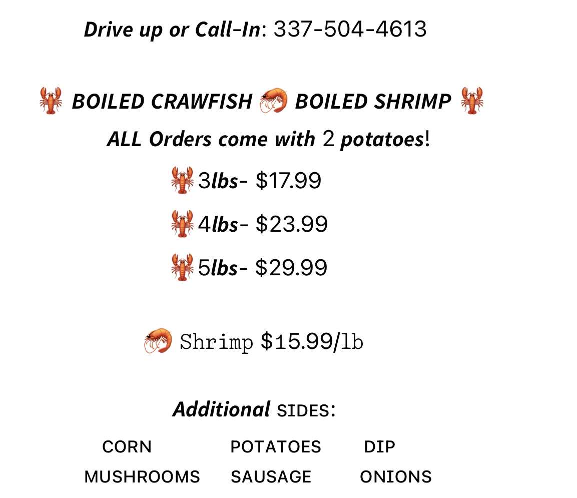 JJ's Boiling Shack menu board