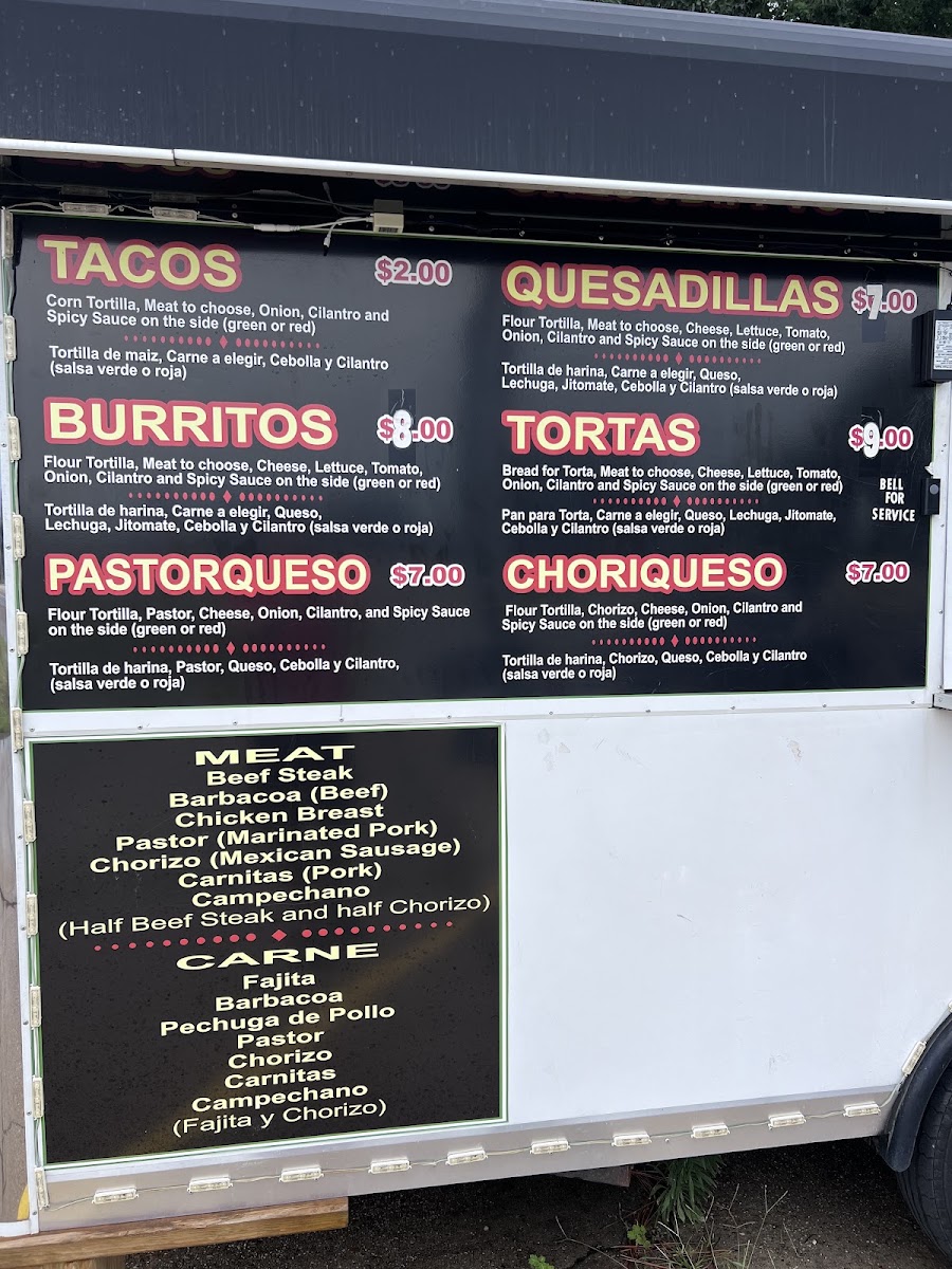 Taqueria DF #14 menu board