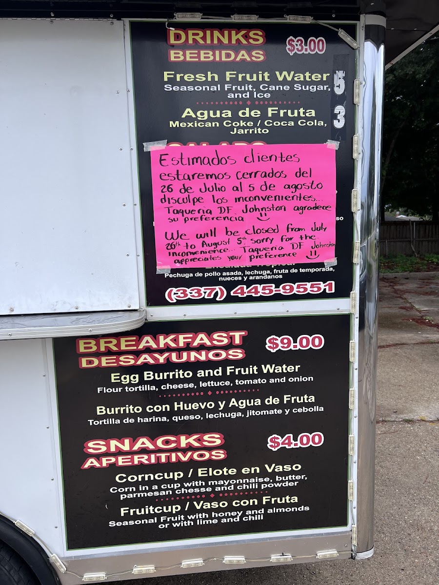 Taqueria DF #14 menu board
