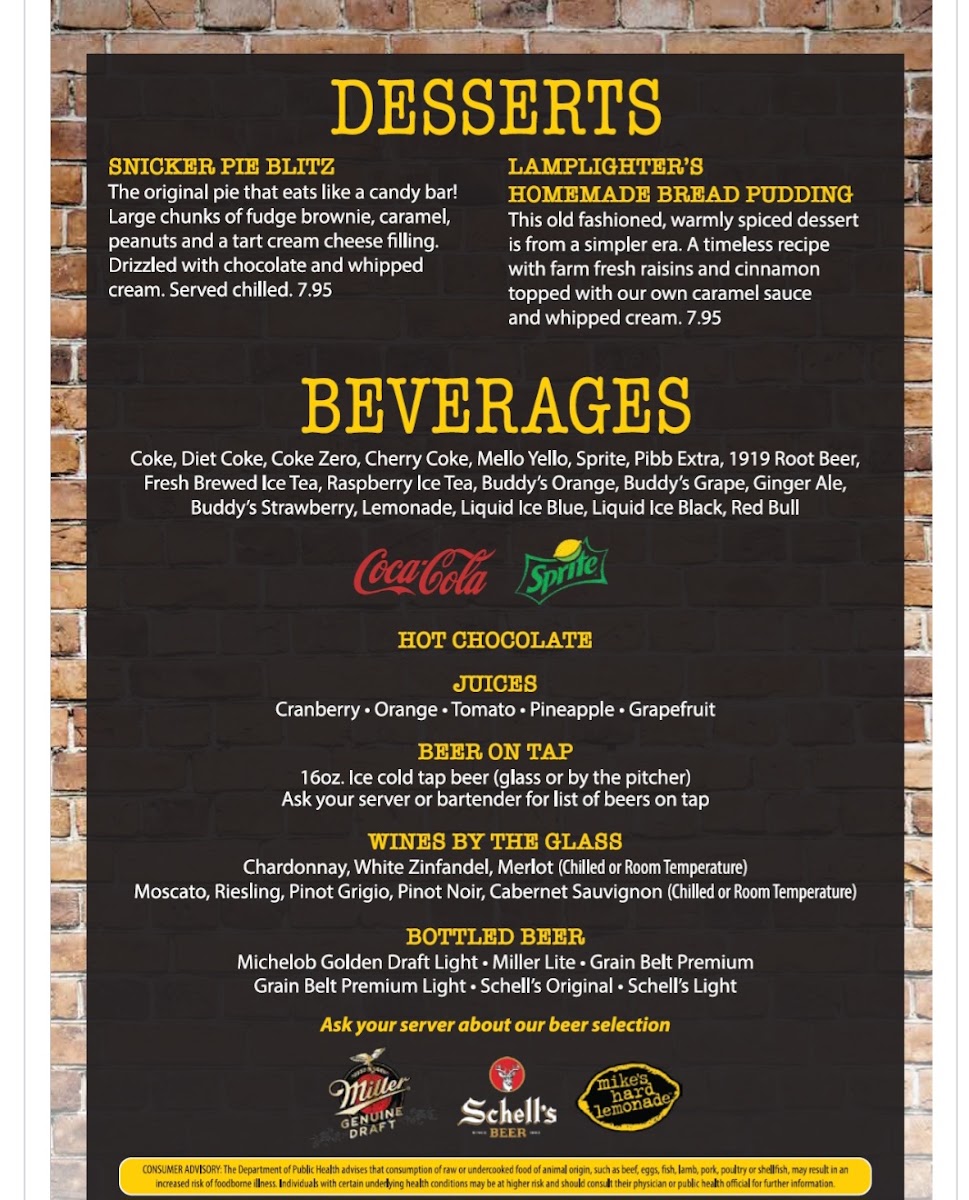 209 Pub & Grill menu board