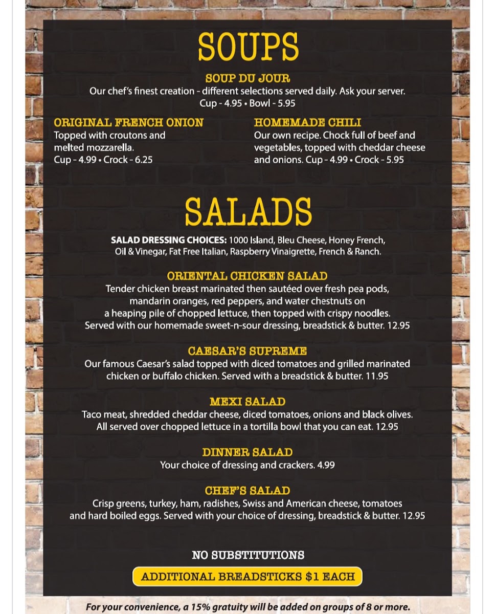 209 Pub & Grill menu board