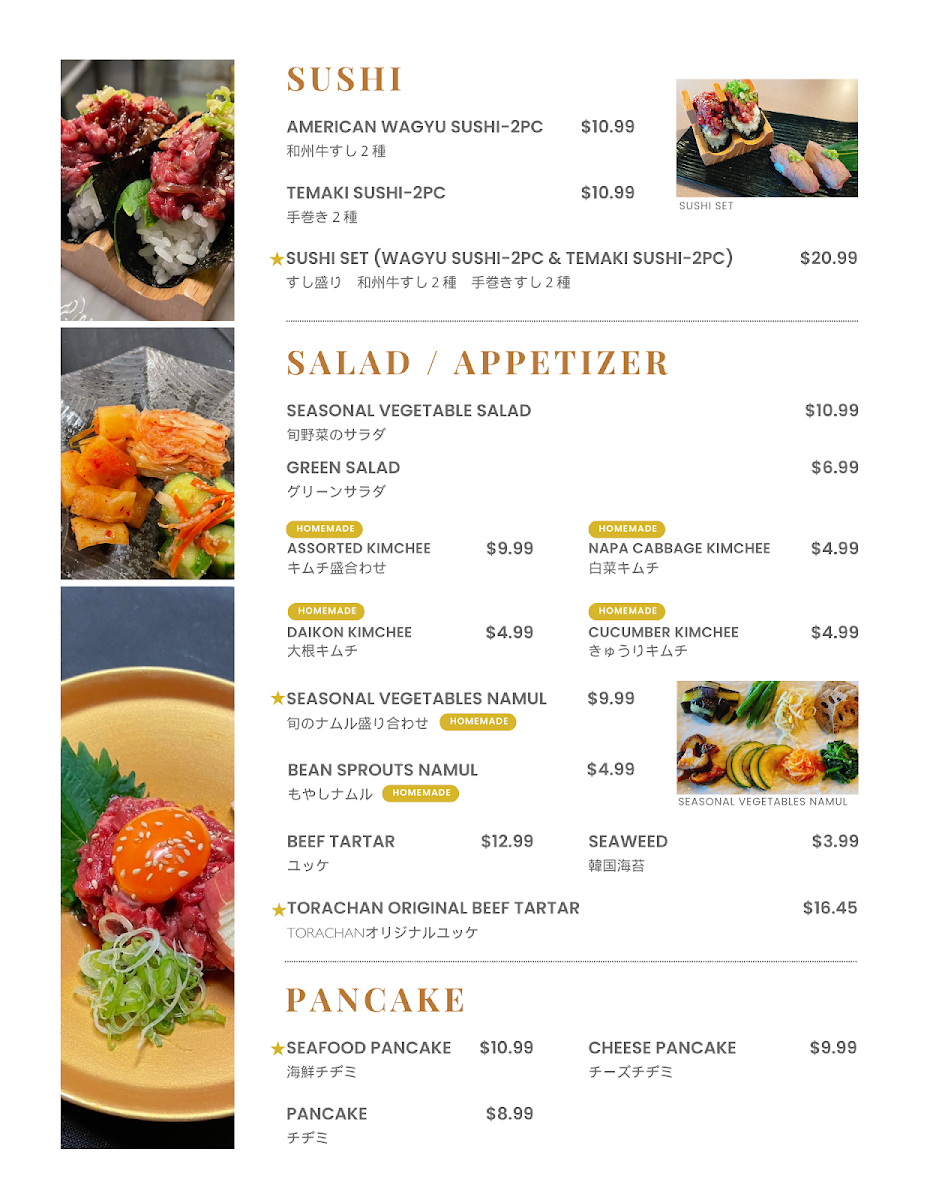 Torachan Japanese BBQ menu board