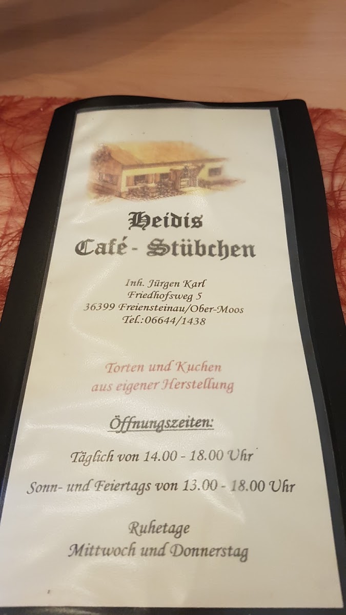 Heidi's Caféstübchen menu board