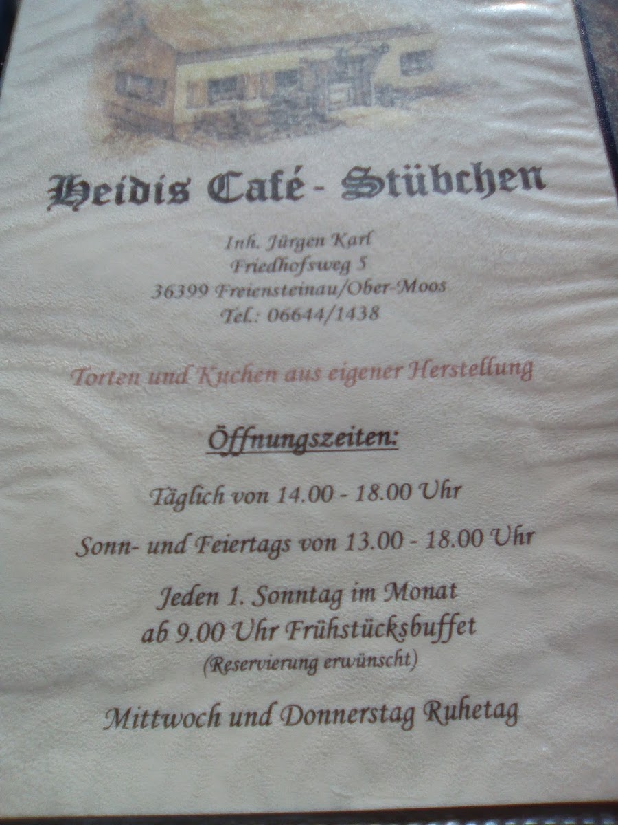 Heidi's Caféstübchen menu board