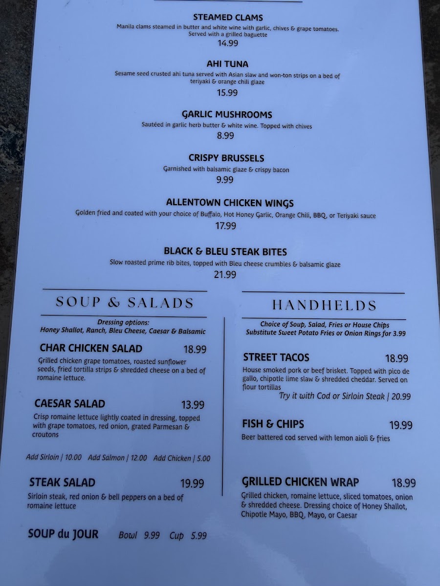Ninepipes Lodge Restaurant menu board