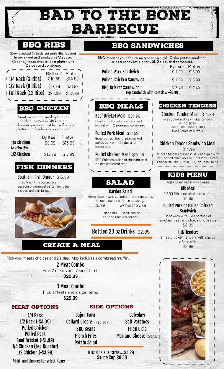 Bad To the Bone Barbecue menu board