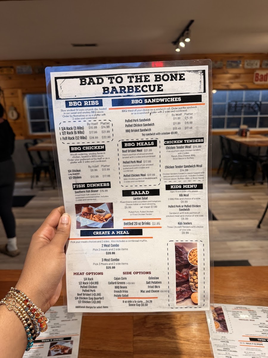 Bad To the Bone Barbecue menu board