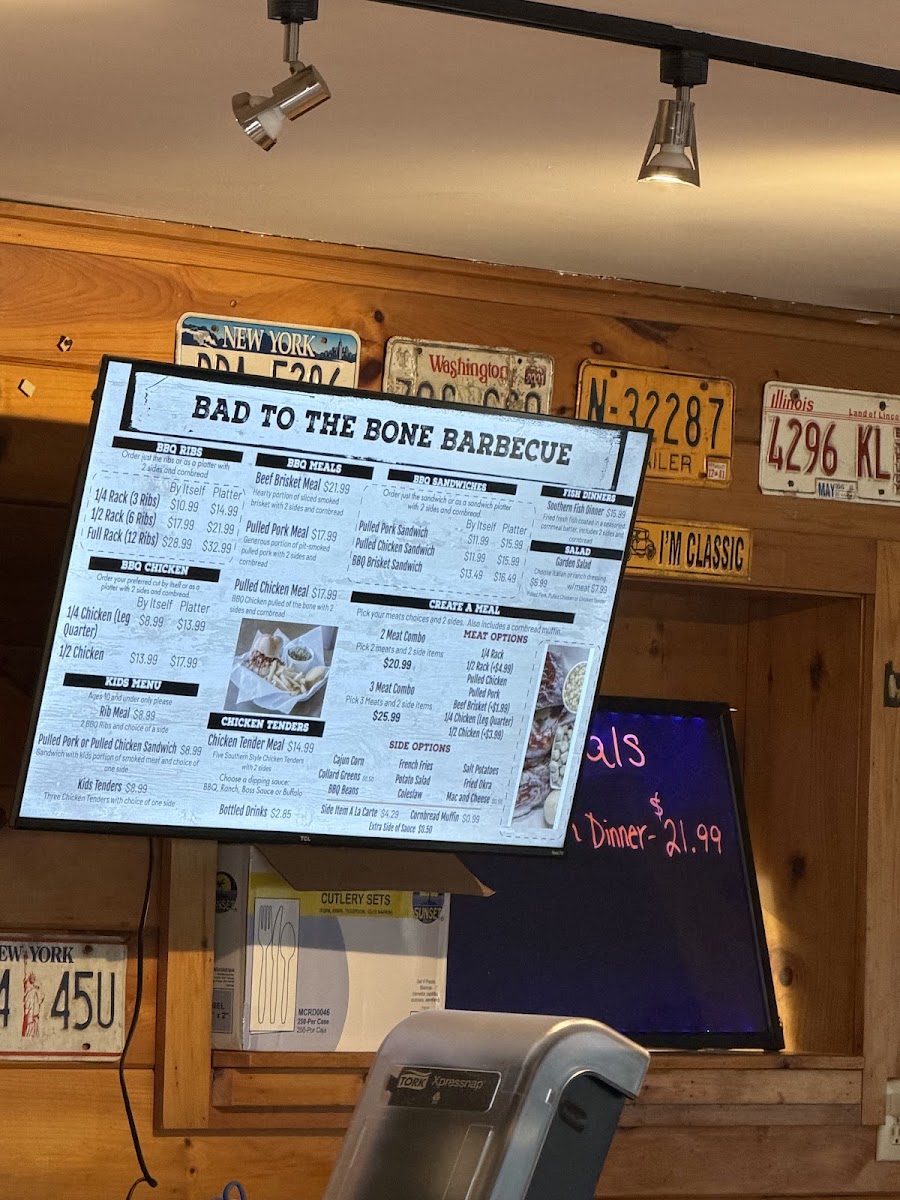 Bad To the Bone Barbecue menu board
