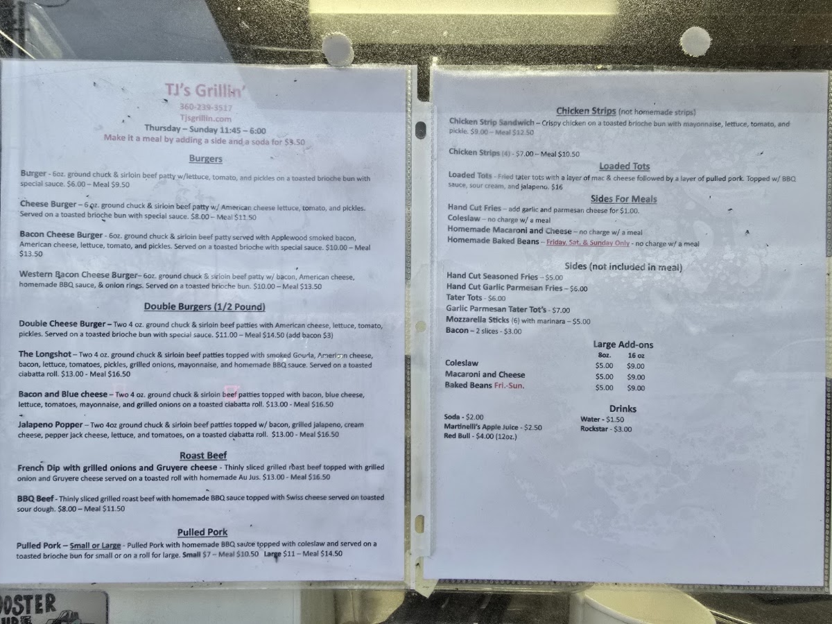 TJ's Grillin' menu board