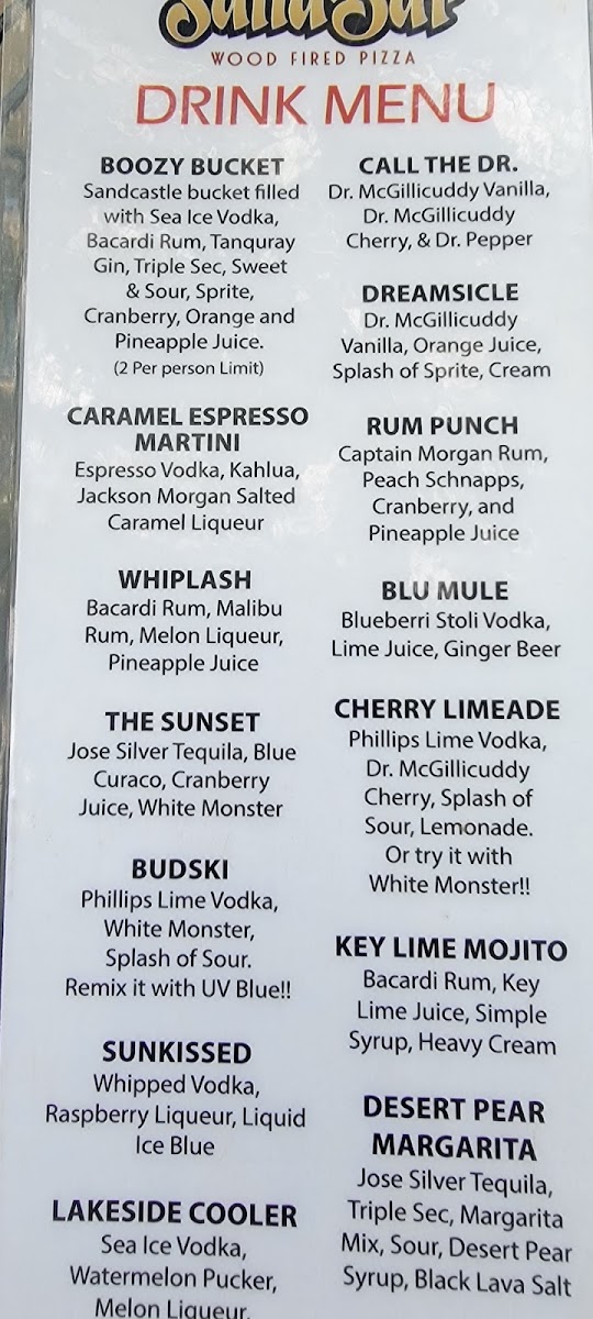 Parker's Sandbar menu board
