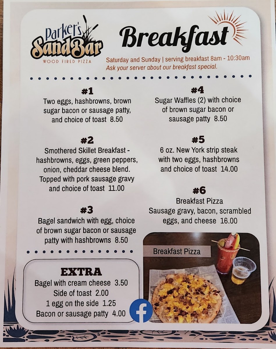 Parker's Sandbar menu board