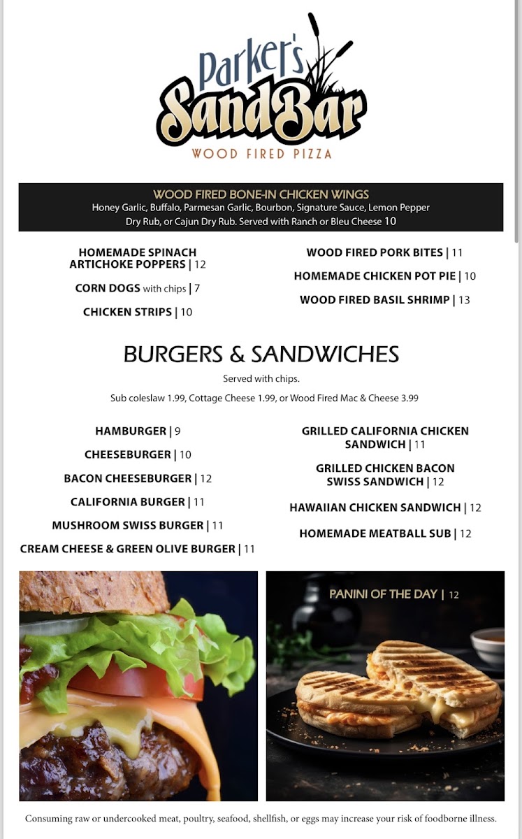 Parker's Sandbar menu board