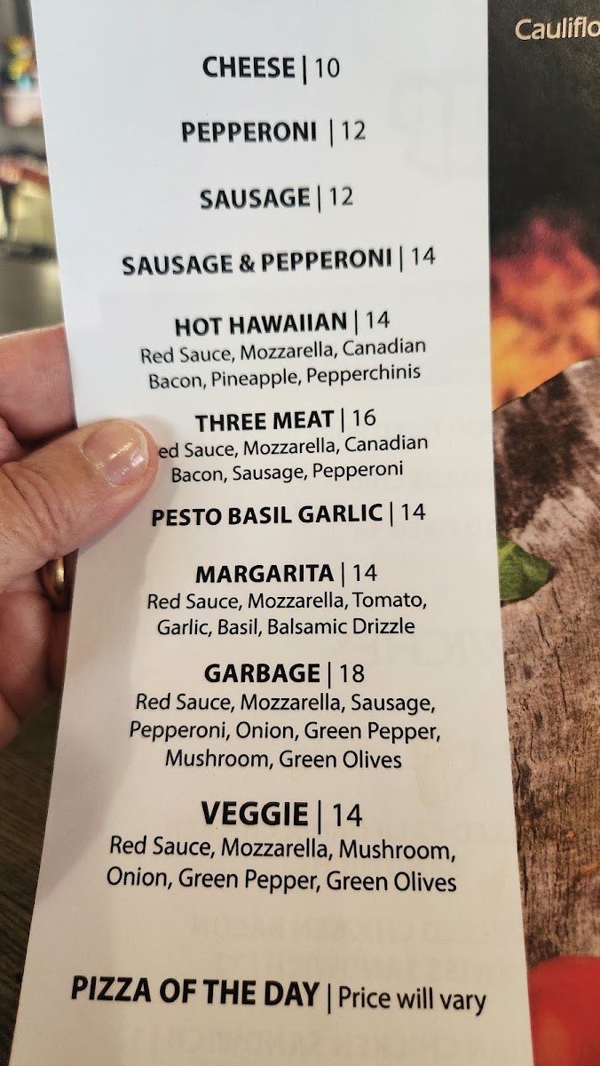 Parker's Sandbar menu board