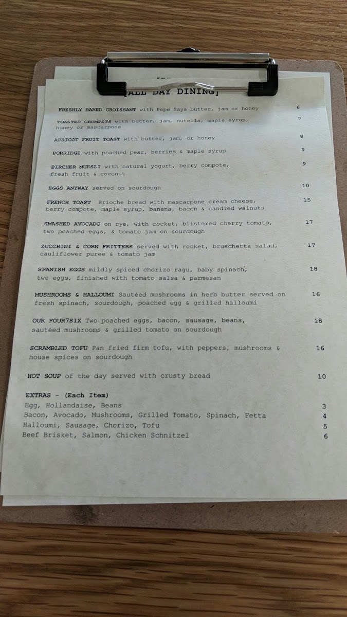Four7Six Cafe menu board