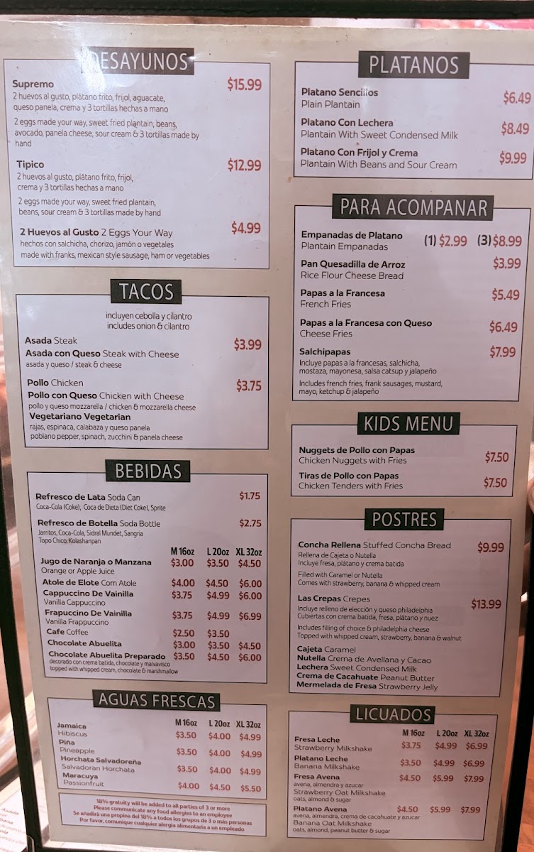 Pupuseria Café #2 menu board
