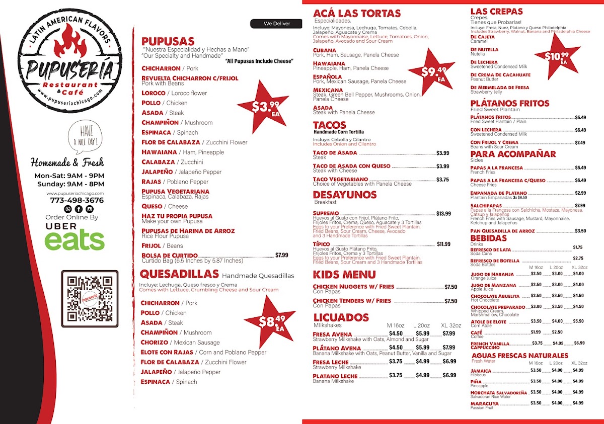 Pupuseria Café #2 menu board