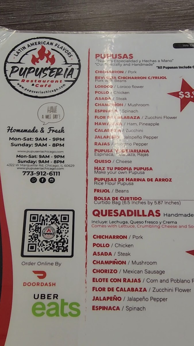 Pupuseria Café #2 menu board