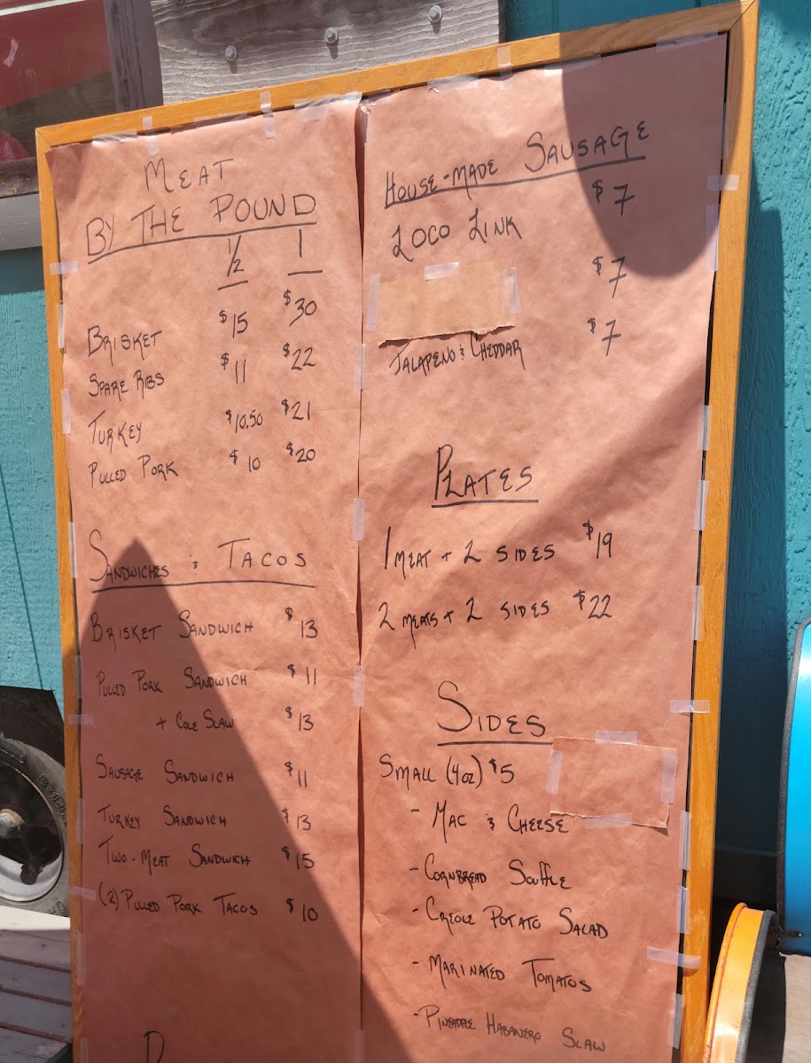 Smokin' Z's BBQ & Kraft Kitchen menu board