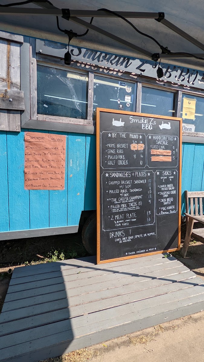 Smokin' Z's BBQ & Kraft Kitchen menu board