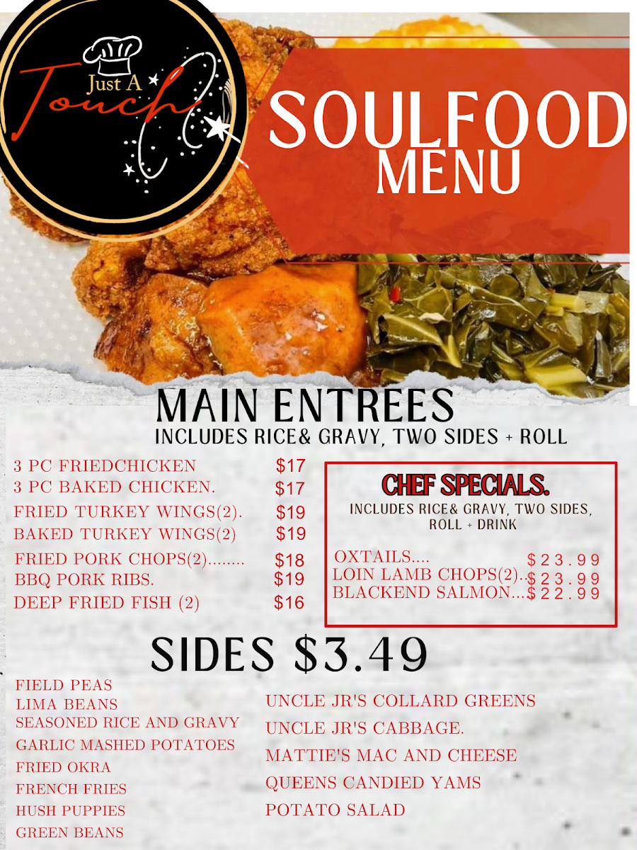 Taste And See Soul Food Kitchen menu board