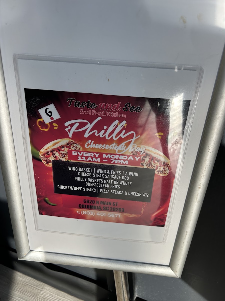 Taste And See Soul Food Kitchen menu board