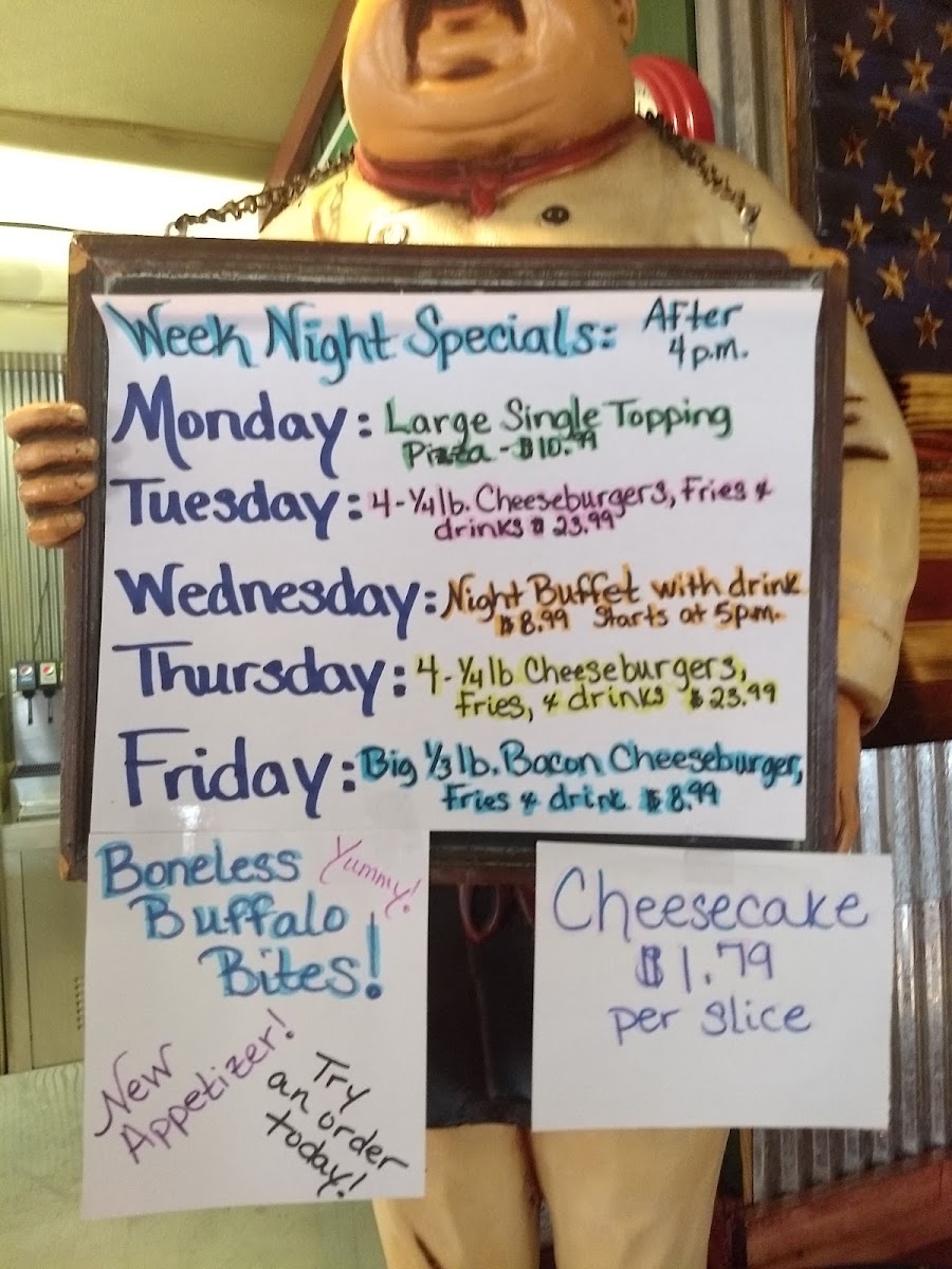 Pizza Barn menu board