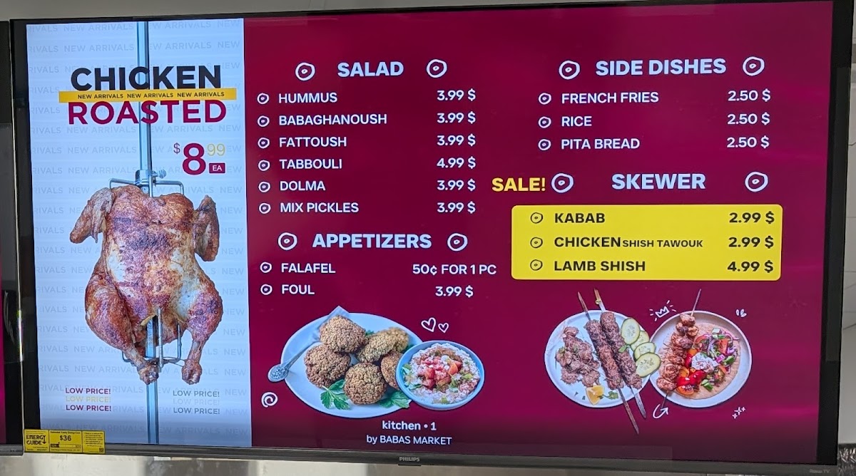Baba's Pizzeria and Kitchen menu board