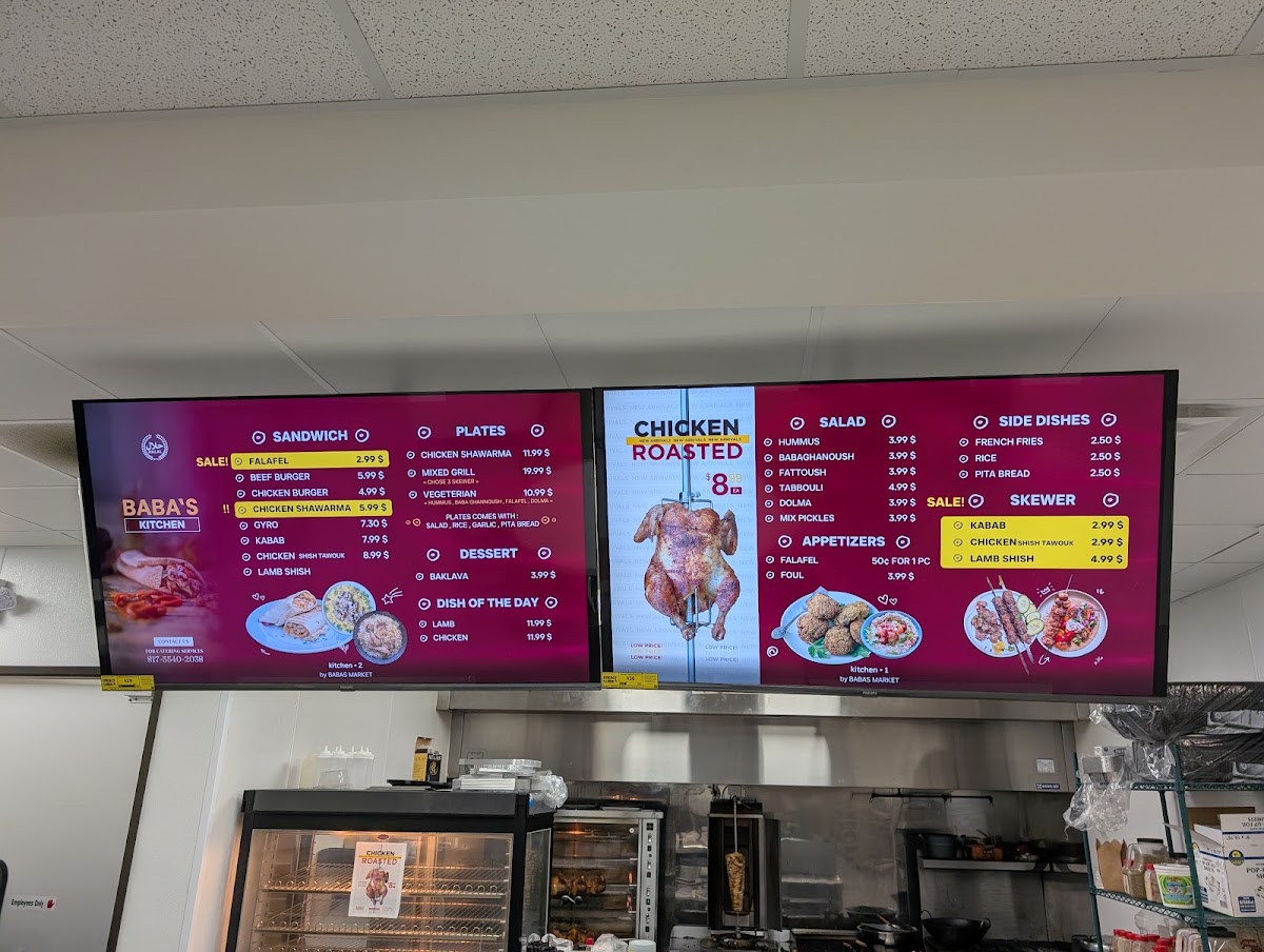 Baba's Pizzeria and Kitchen menu board