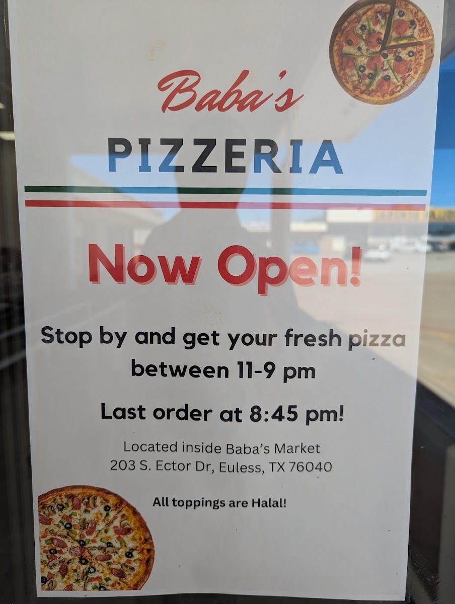 Baba's Pizzeria and Kitchen menu board