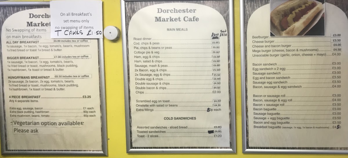Dorchester Market Cafe menu board
