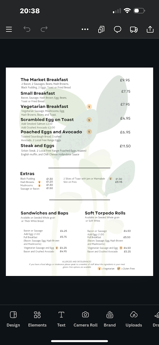 Dorchester Market Cafe menu board
