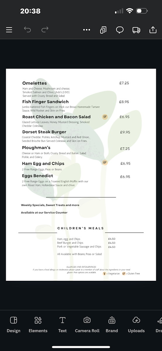 Dorchester Market Cafe menu board