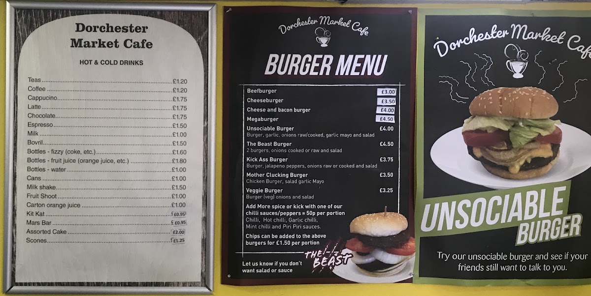 Dorchester Market Cafe menu board