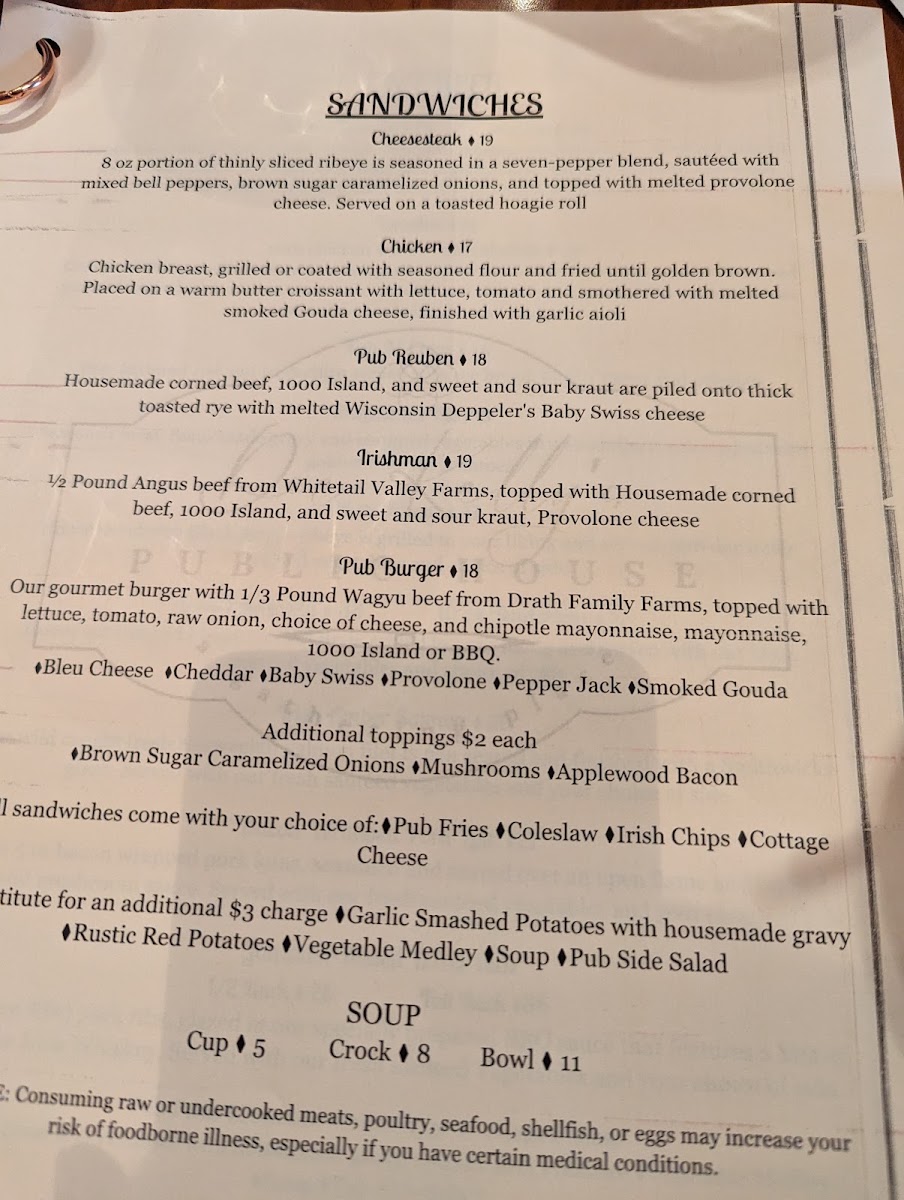 Doc Kelly's Public House menu board
