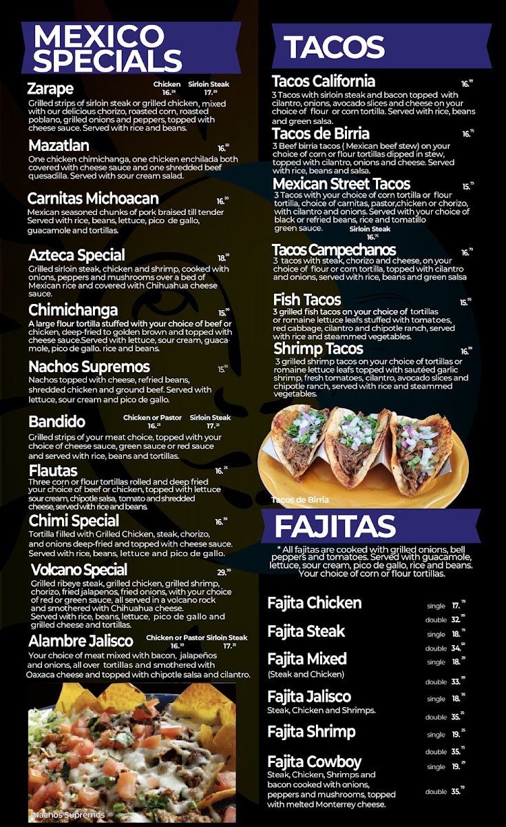 Mexico Grill & Bar menu board