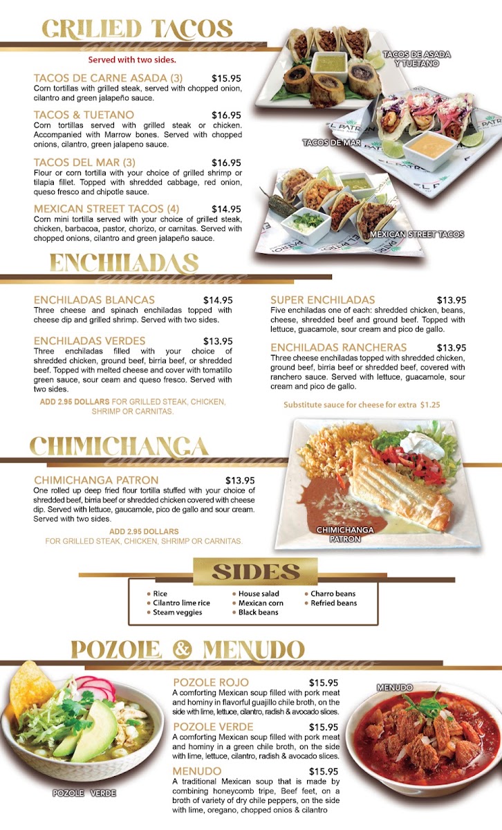 El Patron Cocina Mexicana menu board