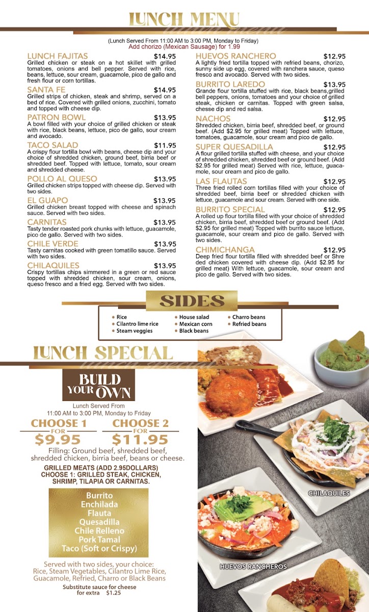 El Patron Cocina Mexicana menu board