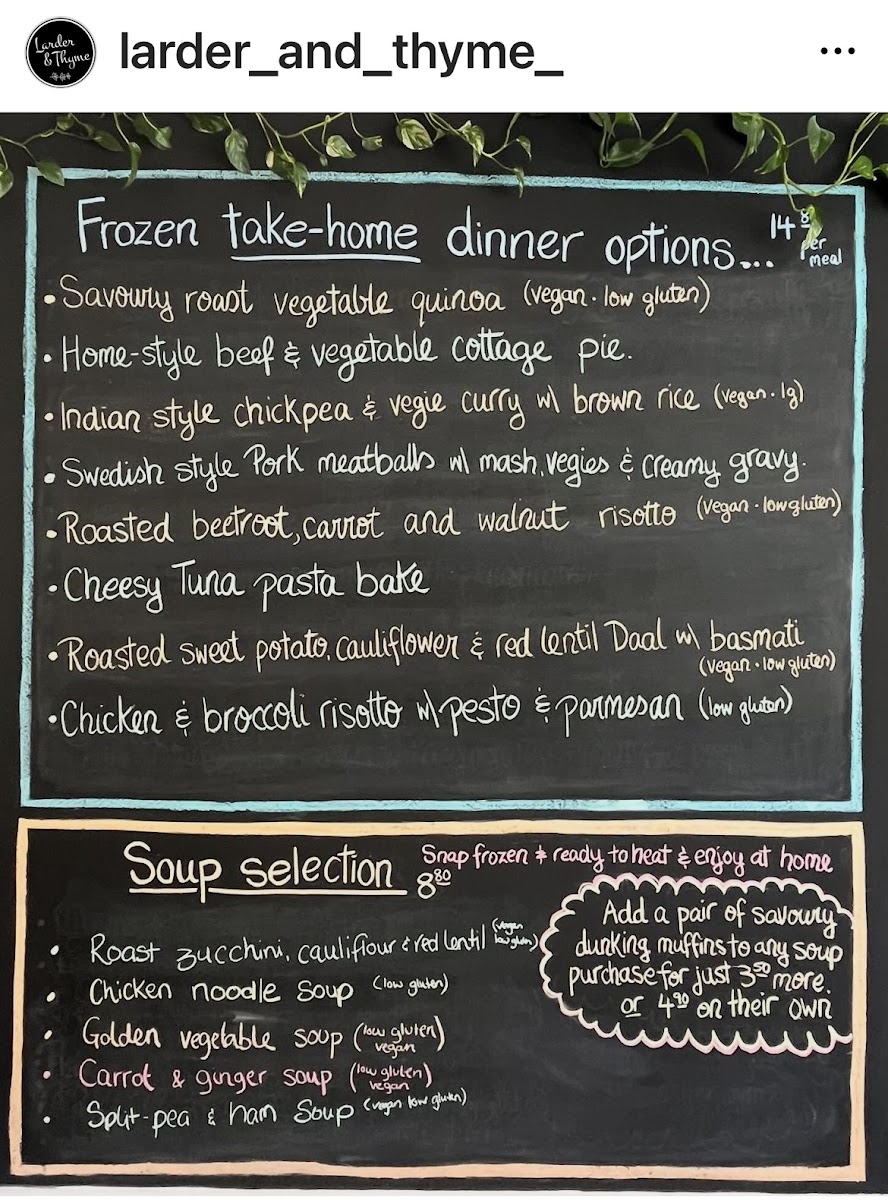 Larder & Thyme Ferntree Gully menu board