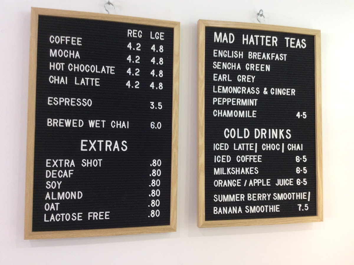 Larder & Thyme Ferntree Gully menu board