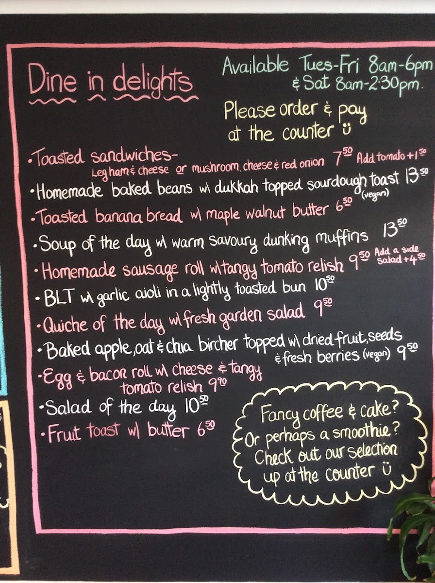 Larder & Thyme Ferntree Gully menu board