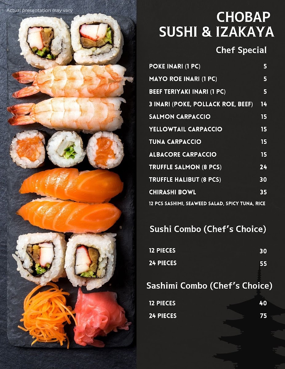 Chobap Sushi & Izakaya menu board