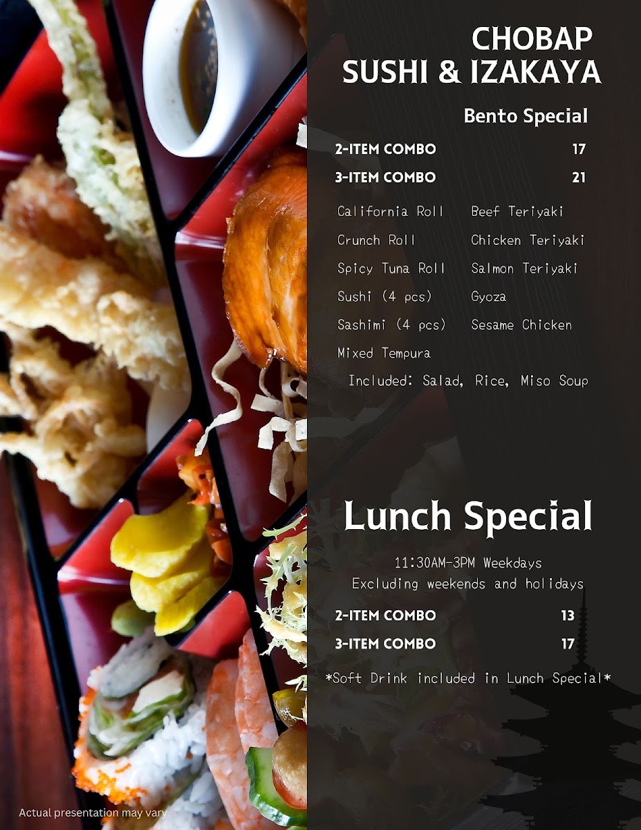 Chobap Sushi & Izakaya menu board