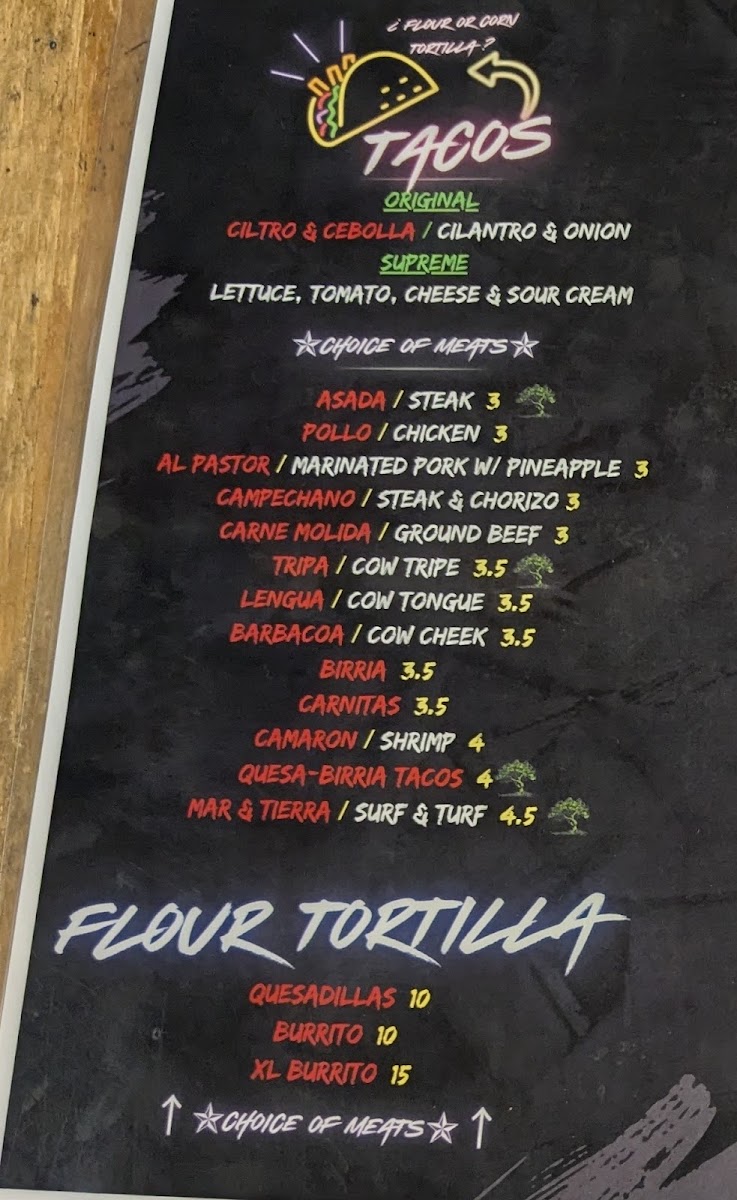 El Mezquital menu board