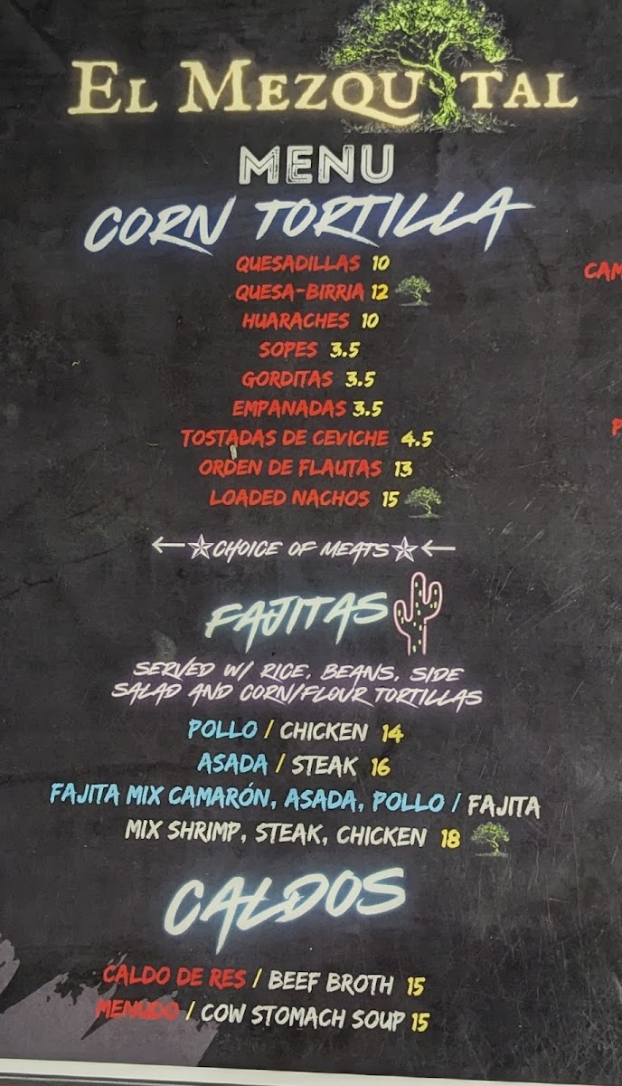 El Mezquital menu board