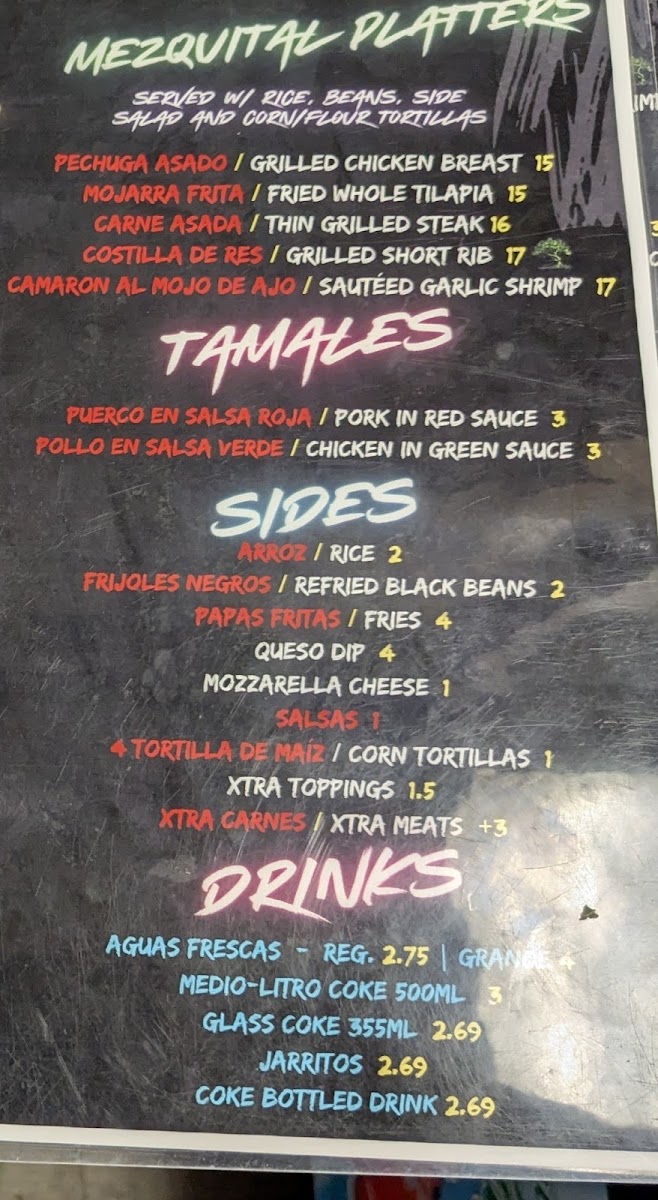 El Mezquital menu board