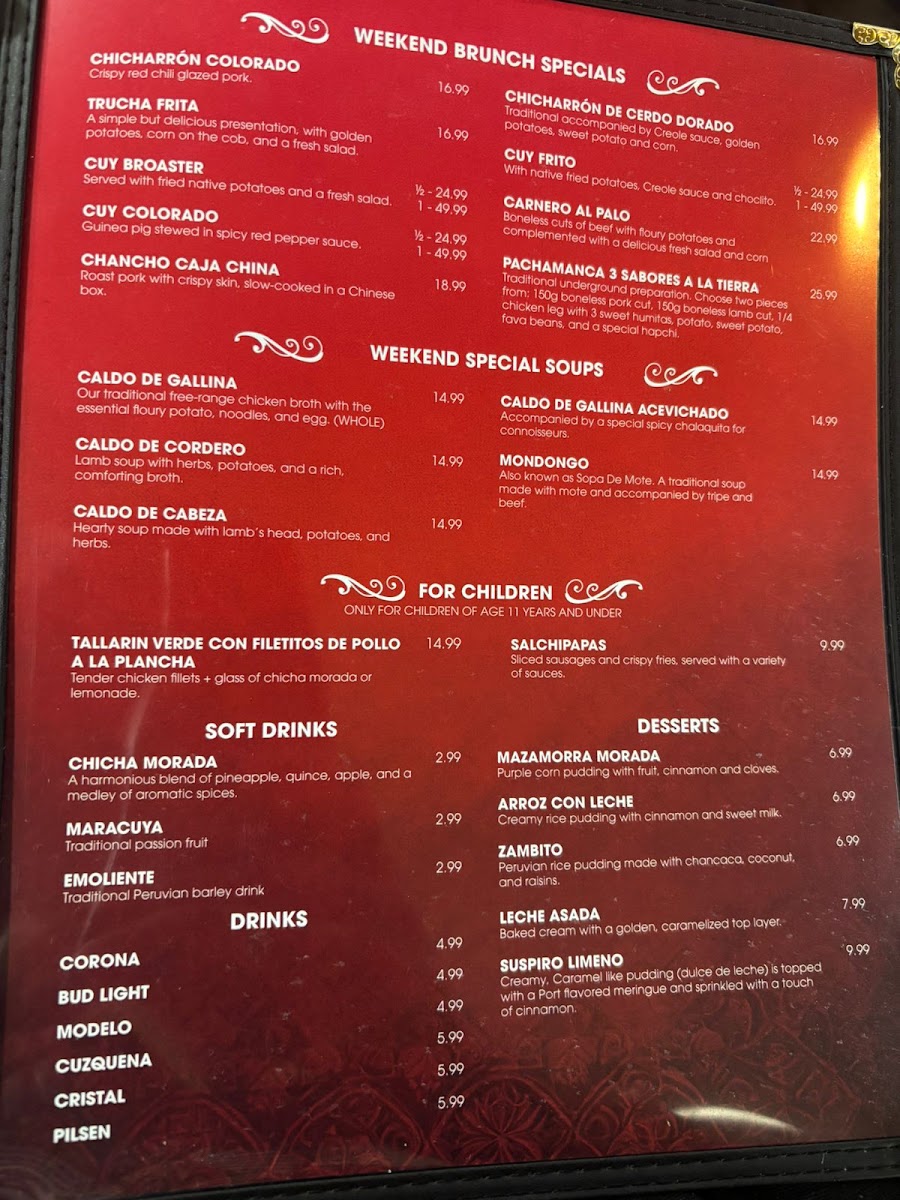 Betty's Authentic Peruvian Restaurant menu board