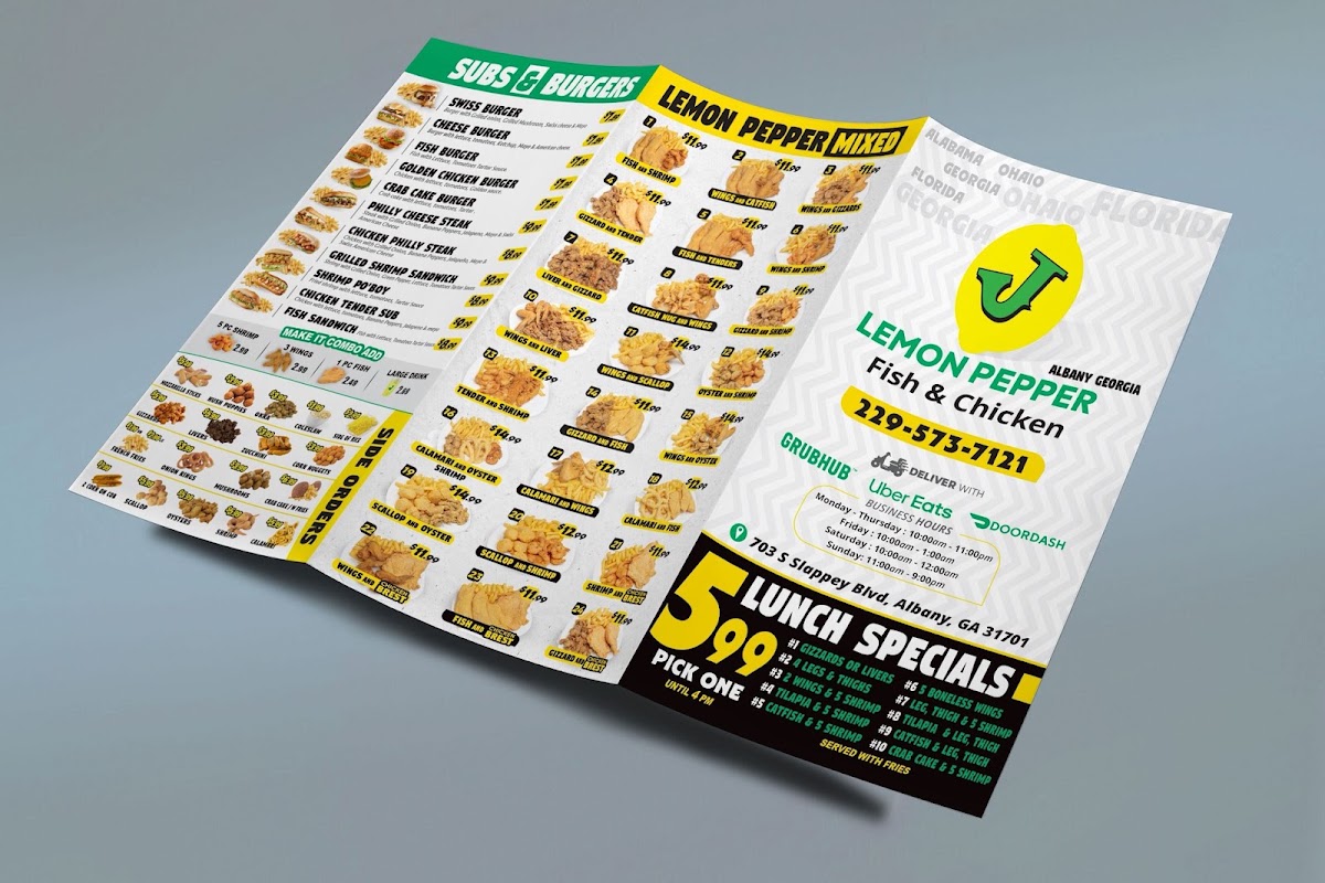 Lemon Pepper Fish and Chicken Albany menu board