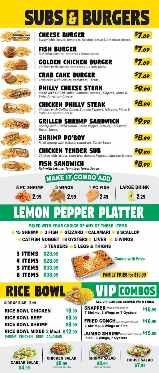 Lemon Pepper Fish and Chicken Albany menu board