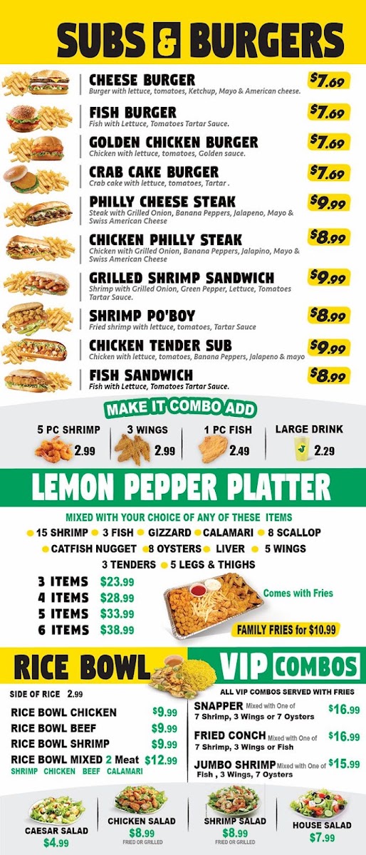 Lemon Pepper Fish and Chicken Albany menu board
