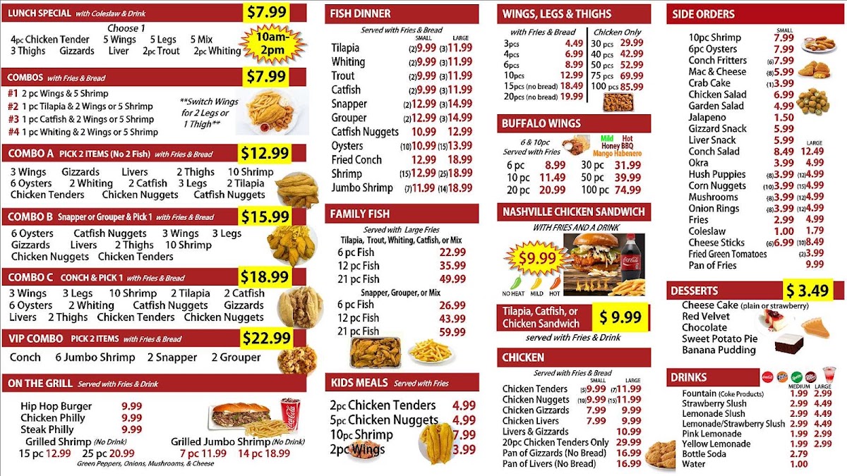 Hip Hop Seafood & Chicken menu board